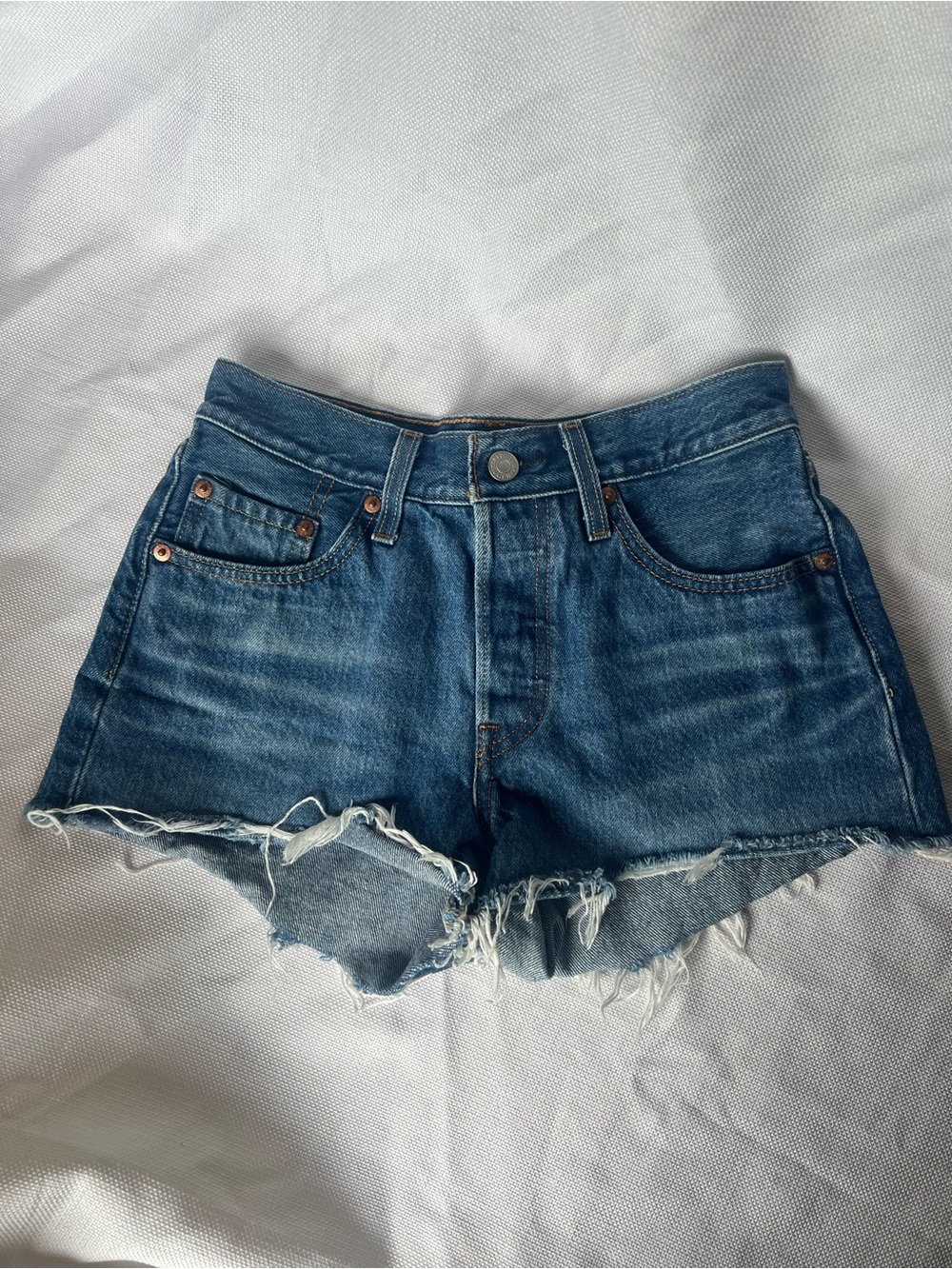 Levi's W24 Dark Wash Beach Distressed Denim Cutoff Shorts
